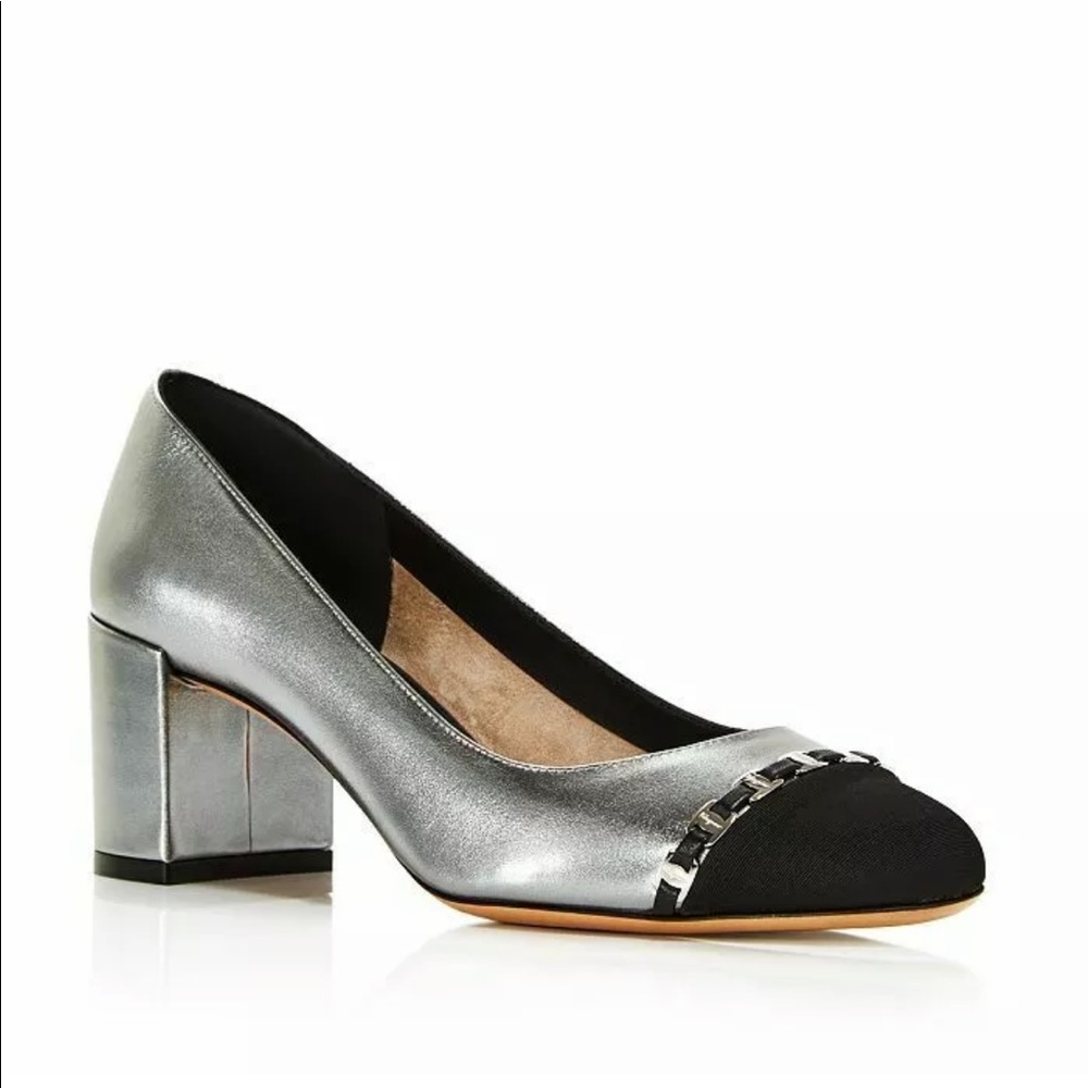 Salvatore Ferragamo Avella Metallic Leather Block-Heel Pumps